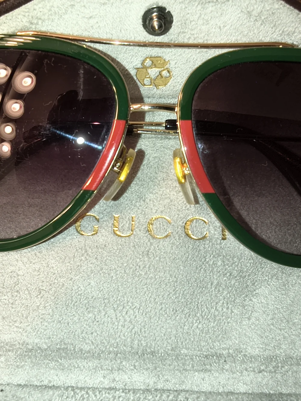 Gucci Green and Red Rim Sunglasses with Dark Lenses